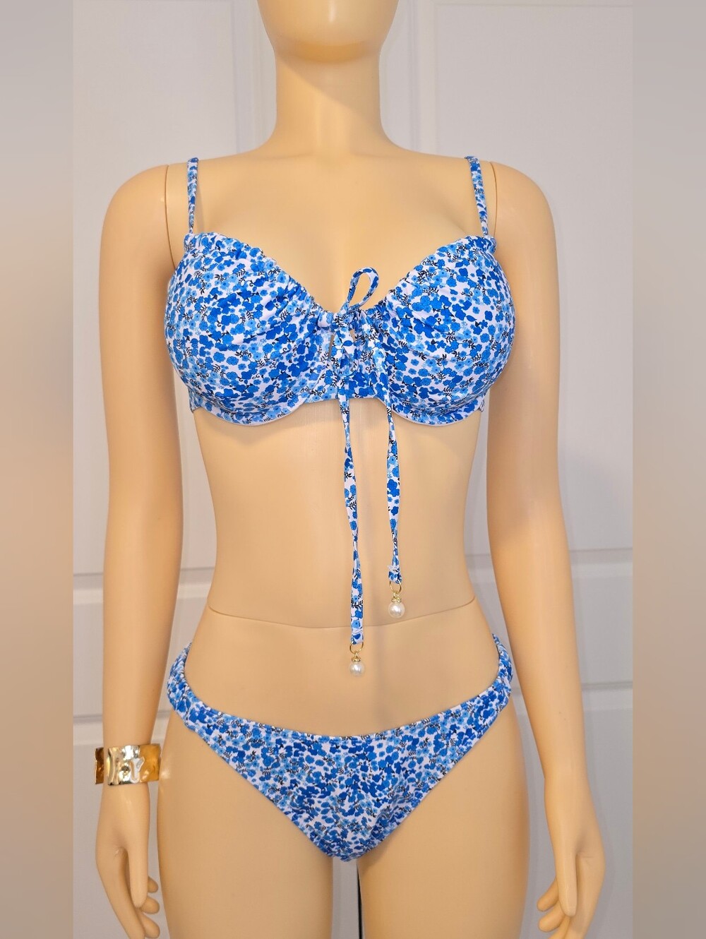 Blue Floral Tie-Front Underwire Bikini - Women Swim